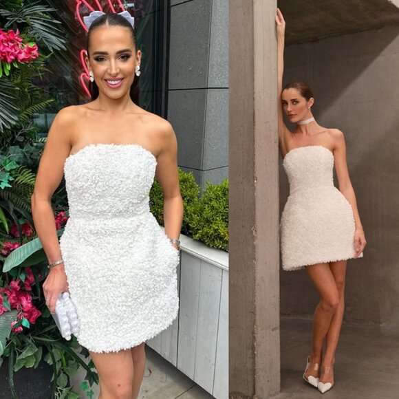 Nadine Merabi Maisy White 3D Floral Applique Corset Strapless Mini Dress XL - Picture 13 of 14